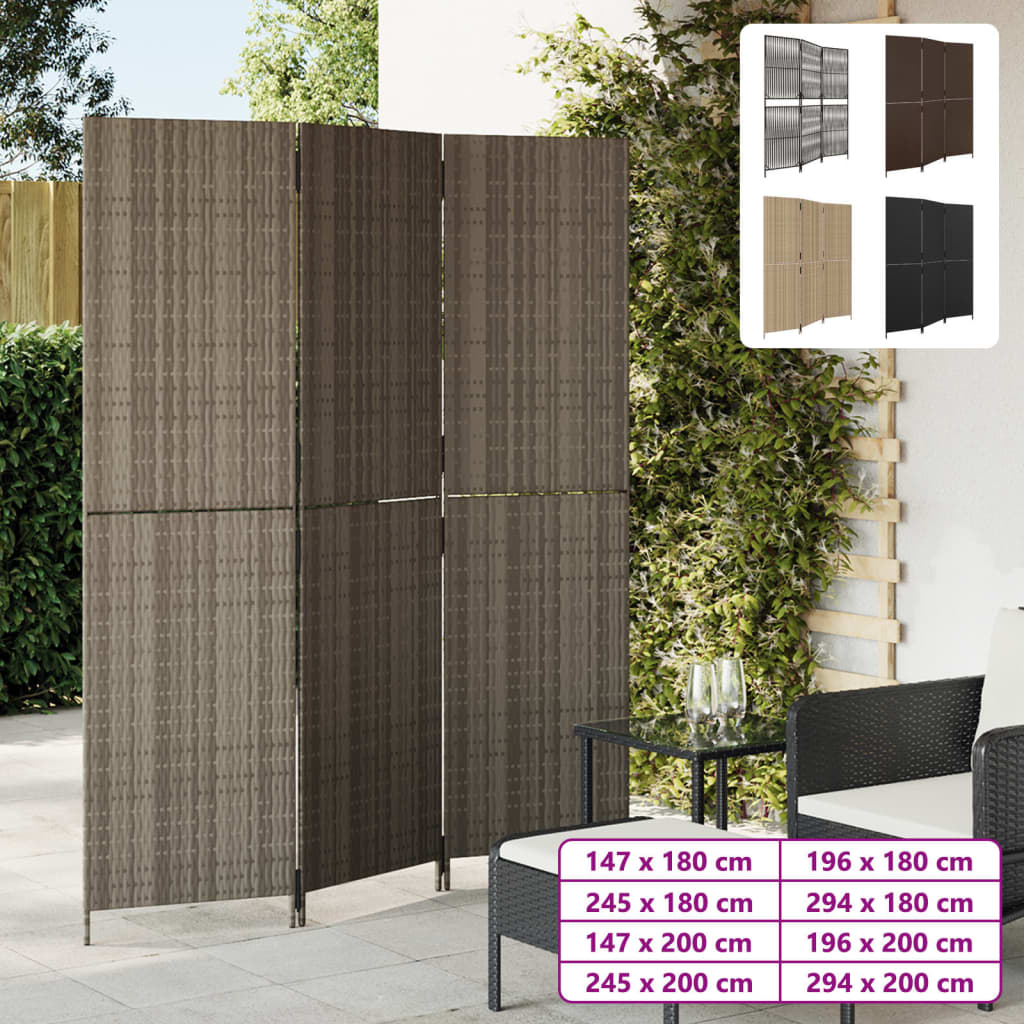 vidaXL Room Divider 4 Panels Black Poly Rattan
